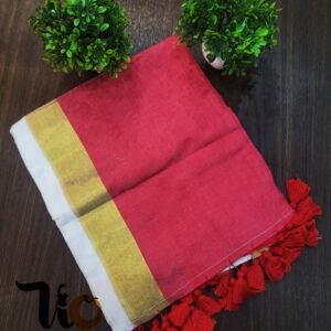 mulmul cotton saree red & white