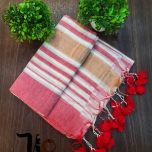 mulmul cotton saree red & white stripe