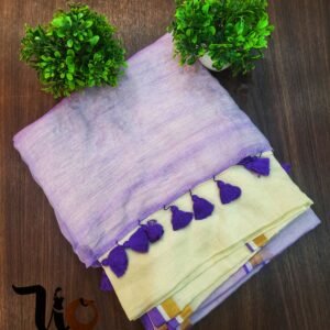 mulmul cotton saree lavender & white